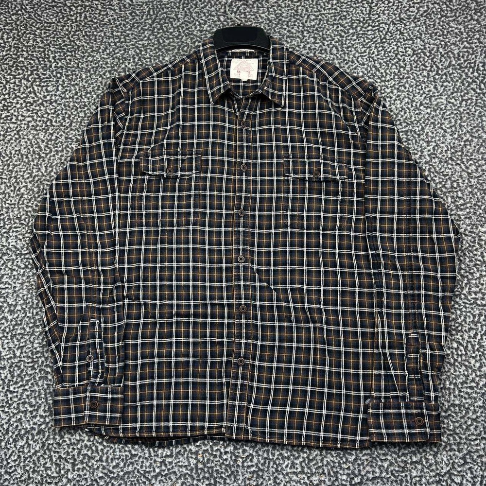 Lucky Brand Button Up Shirt Men XXL Blue Brown Plaid Flannel Cotton Long Sleeve